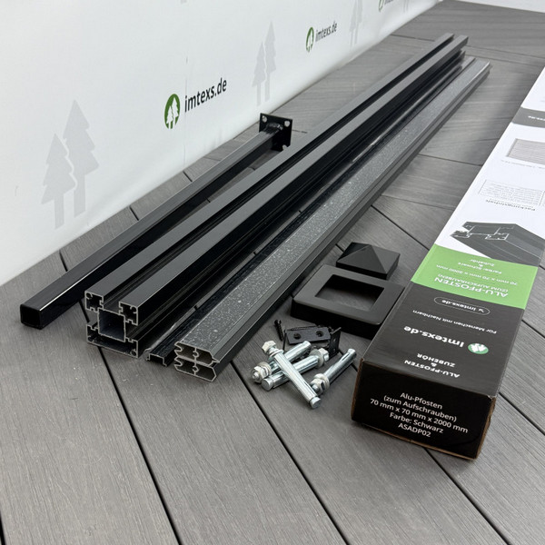 Alu Pfosten 2,0 m zum Aufschrauben inkl. Zubehör Set 1 Alu Pfosten 2,0 m zum Aufschrauben inkl. Zubehör Set