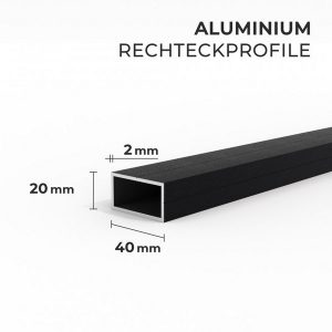 Aluminium Unterkonstruktion 40×20 mm 2 mm Schwarz