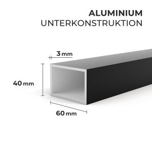 Aluminium Unterkonstruktion 60×40 mm 2 mm Schwarz