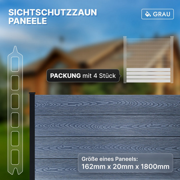 WPC Zaunelemente Steckprofil 162x20 mm Holzoptik 4 Paneele 3 WPC Zaunelemente Steckprofil 162x20 mm Holzoptik 4 Paneele – Bild 3